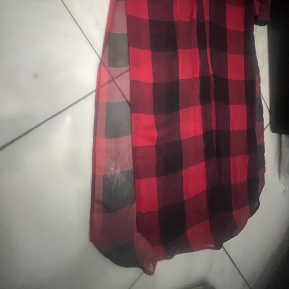 ZARA WOMEN’S CHECKERED PRINT SHEER SHIRTDRESS, SIZE SMALL, RED/BLACK - Picture 11 of 13